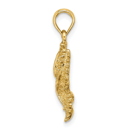 14k Yellow Gold Starfish Pendant, Textured Ocean Charm, Nautical Coastal Theme for Women or Unisex