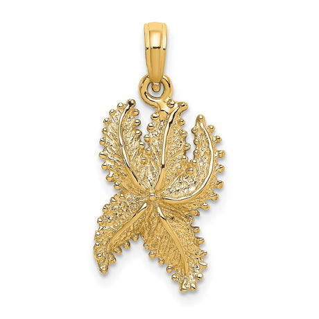 14k Yellow Gold Starfish Pendant, Textured Ocean Charm, Nautical Coastal Theme for Women or Unisex