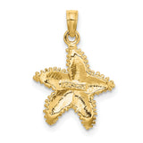 14k Yellow Gold Starfish Pendant with Textured Ocean Design, Nautical Coastal Charm for Women