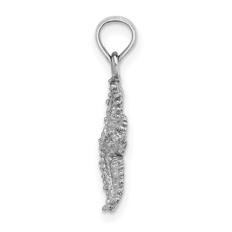 14k White Gold Starfish Pendant with Textured Detailing, Nautical Ocean Theme Jewelry