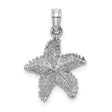 14k White Gold Starfish Pendant with Textured Detailing, Nautical Ocean Theme Jewelry