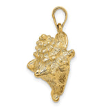 14k Yellow Gold Conch Shell Pendant, Realistic Nautical and Beach-Inspired Jewelry for Women or Unisex Wear