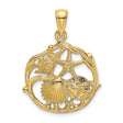 14k Yellow Gold Sea Life Pendant with Starfish, Seashells, and Crab Charm