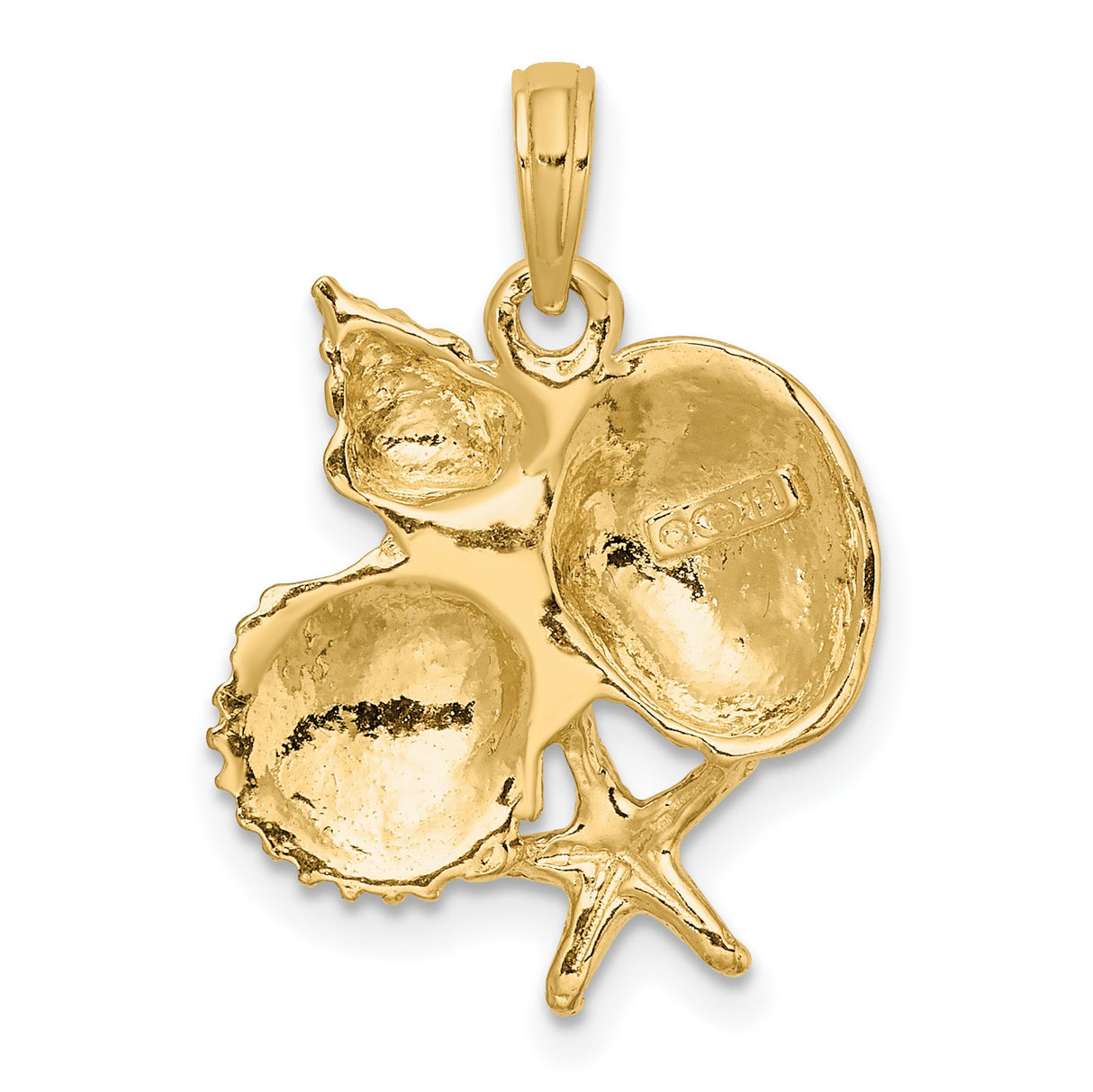 14k Yellow Gold Seashell Pendant with Starfish Design, Nautical Coastal Charm for Women