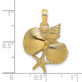 14k Yellow Gold Seashell Pendant with Starfish Design, Nautical Coastal Charm for Women