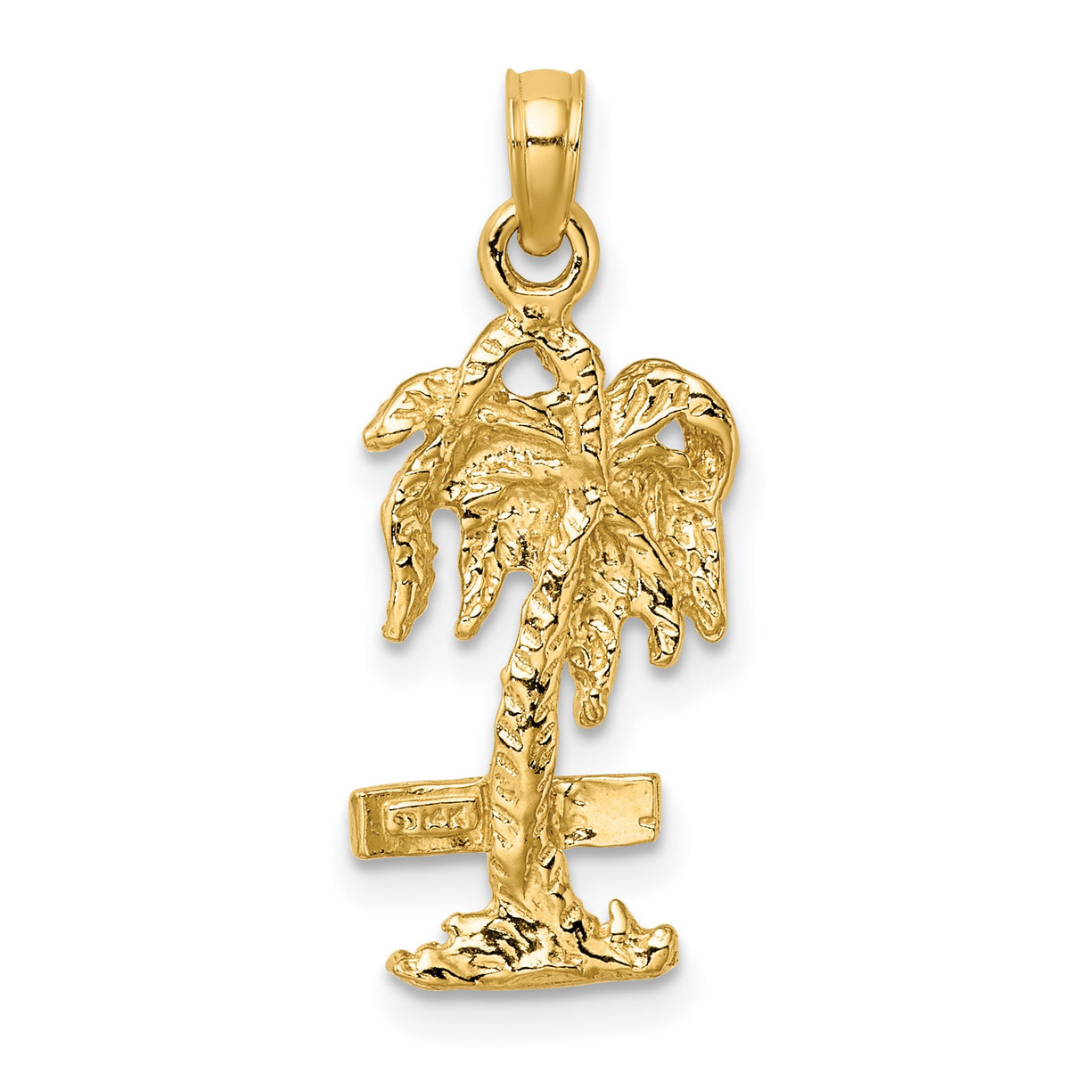 14k Yellow Gold Palm Tree Pendant with Marco Island Engraving, Tropical Beach Charm Jewelry