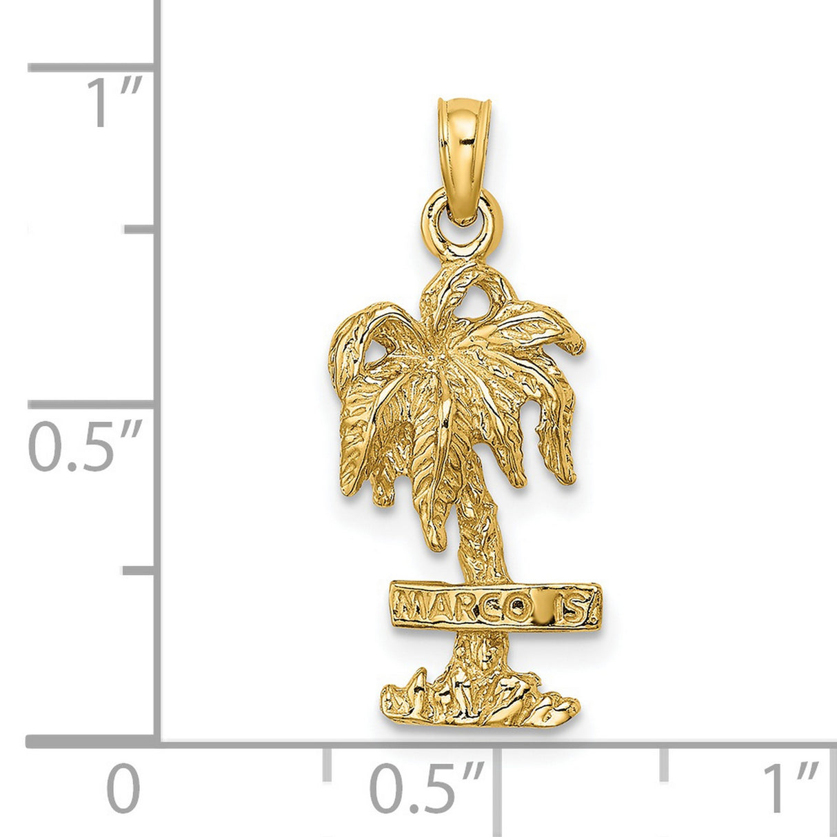 14k Yellow Gold Palm Tree Pendant with Marco Island Engraving, Tropical Beach Charm Jewelry
