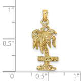 14k Yellow Gold Palm Tree Pendant with Marco Island Engraving, Tropical Beach Charm Jewelry