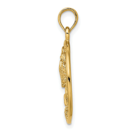 14k Yellow Gold Palm Tree Pendant with Marco Island Trunk and Circular Frame