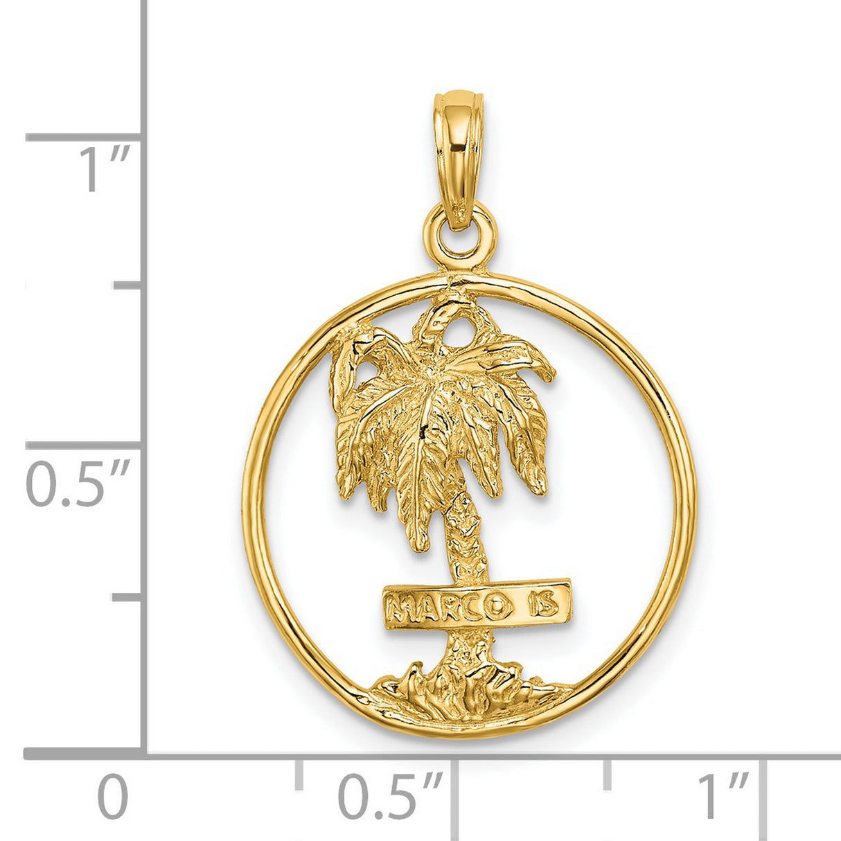 14k Yellow Gold Palm Tree Pendant with Marco Island Trunk and Circular Frame