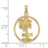 14k Yellow Gold Palm Tree Pendant with Marco Island Trunk and Circular Frame