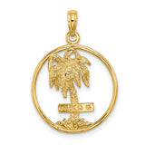 14k Yellow Gold Palm Tree Pendant with Marco Island Trunk and Circular Frame