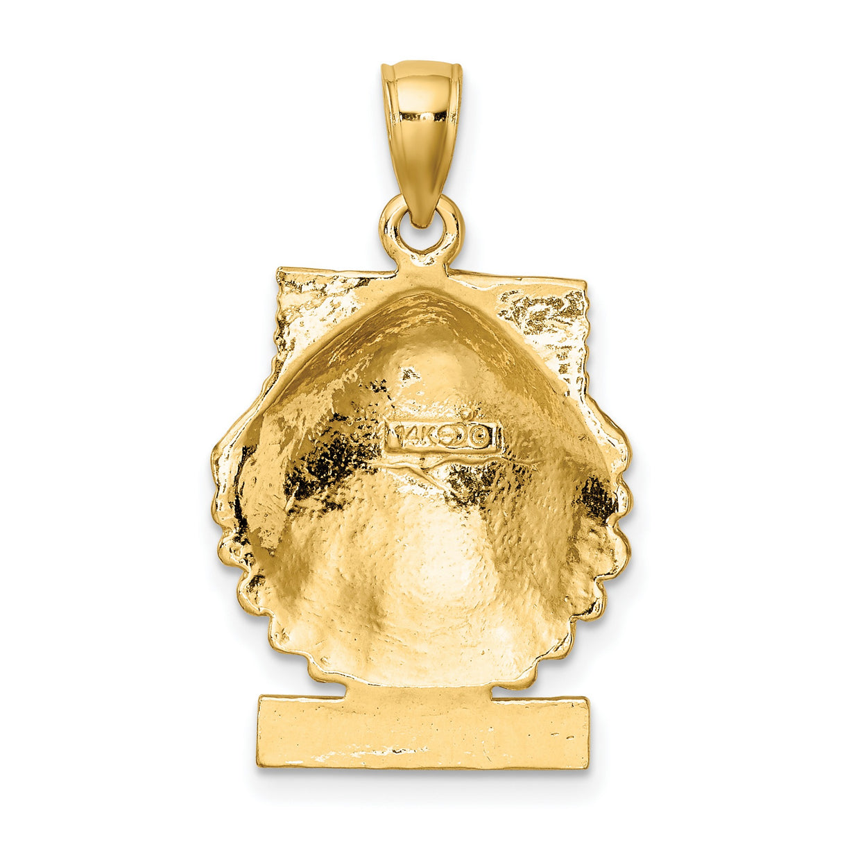 14k Yellow Gold Scallop Shell Pendant with Marco Island Engraving, Camino Journey Charm