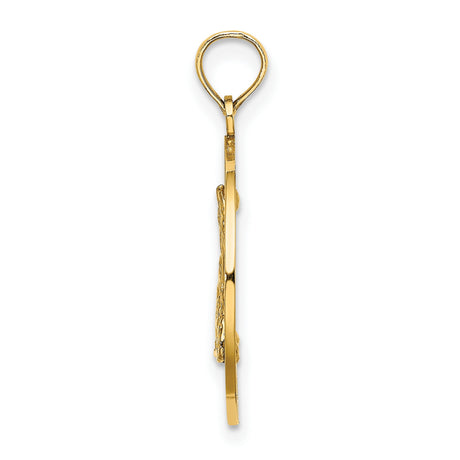 14k Yellow Gold Block Island Pendant with Rhode Island Map Outline and Textured Frame