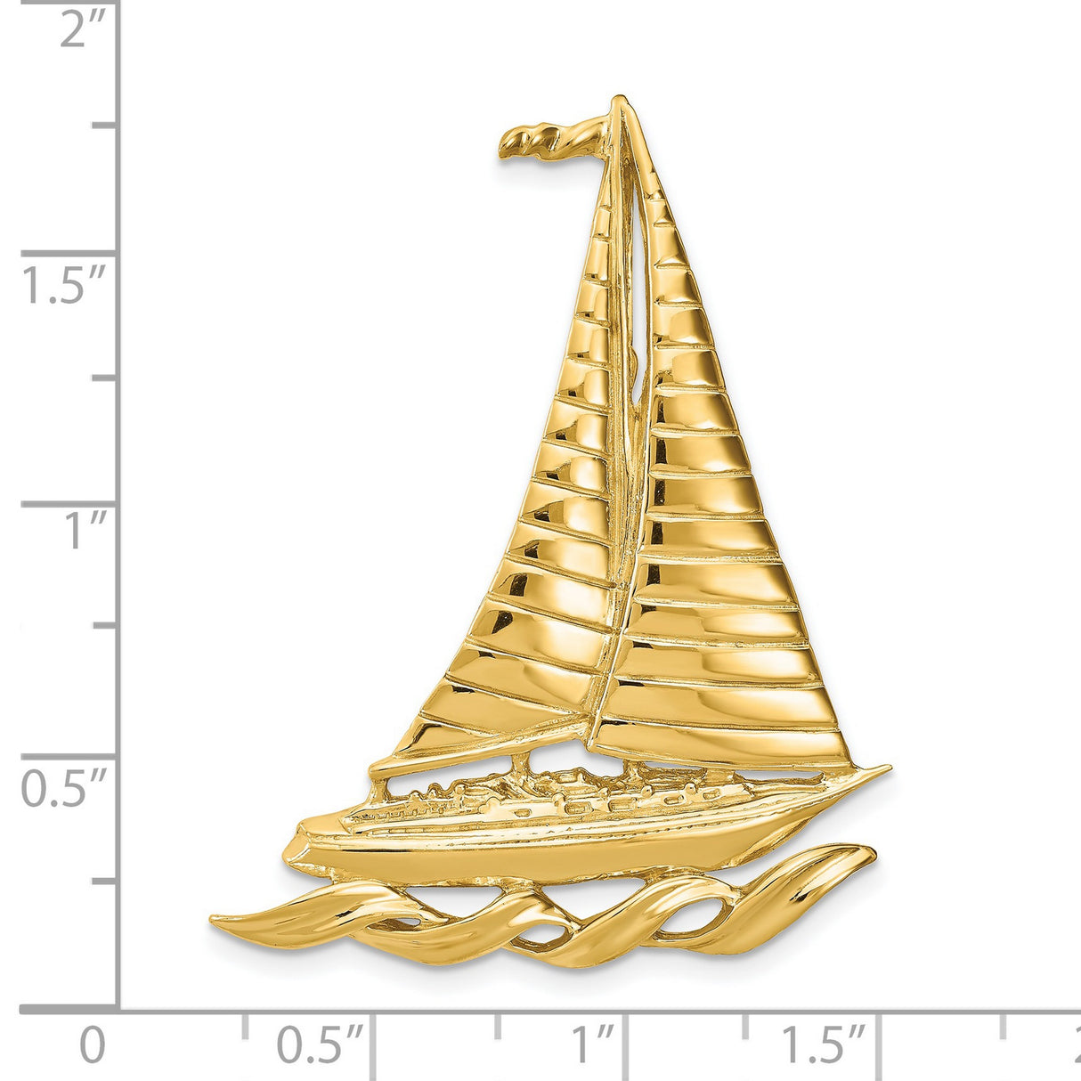 14k Yellow Gold Sailboat Pendant with Rigging and Wave Design, Nautical Theme Jewelry