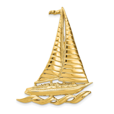 14k Yellow Gold Sailboat Pendant with Rigging and Wave Design, Nautical Theme Jewelry