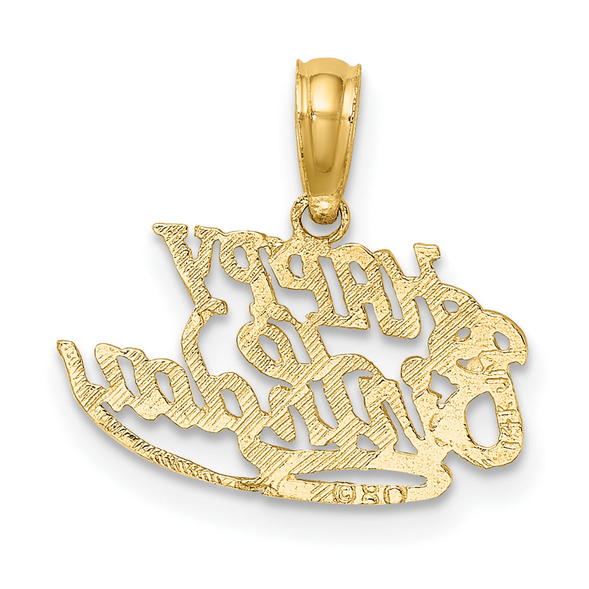 14k Yellow Gold Happy Birthday Pendant, Script Message Charm for Women
