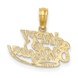 14k Yellow Gold Happy Birthday Pendant, Script Message Charm for Women