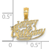 14k Yellow Gold Happy Birthday Pendant, Script Message Charm for Women