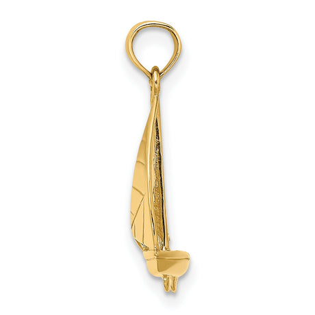14k Yellow Gold Sailboat Pendant with Sails, Nautical Maritime Charm for Men or Women