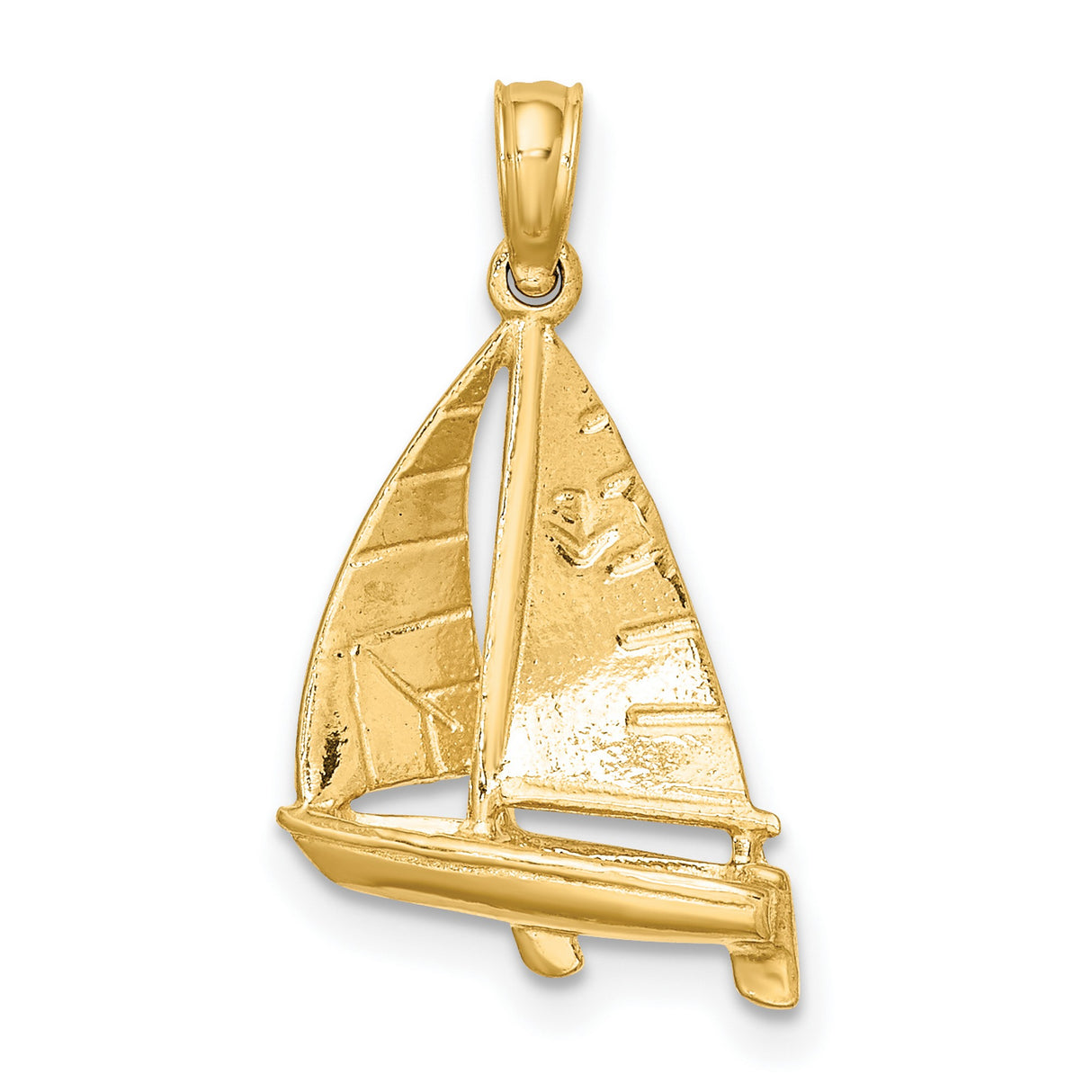 14k Yellow Gold Sailboat Pendant with Sails, Nautical Maritime Charm for Men or Women
