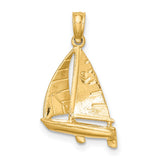 14k Yellow Gold Sailboat Pendant with Sails, Nautical Maritime Charm for Men or Women