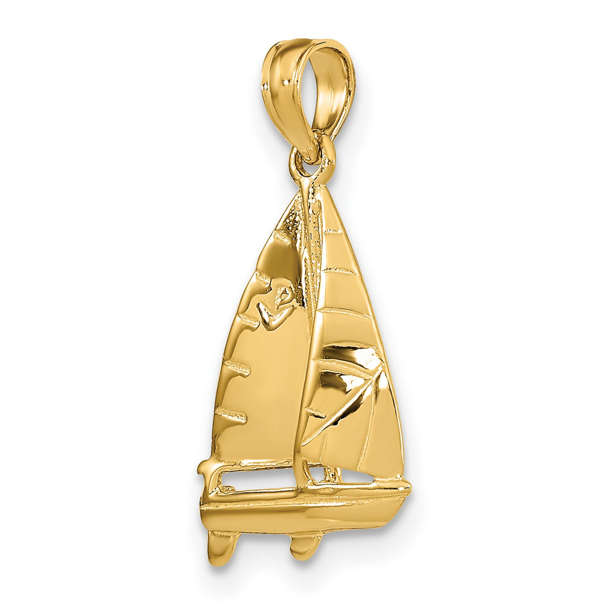 14k Yellow Gold Sailboat Pendant with Sails, Nautical Maritime Charm for Men or Women