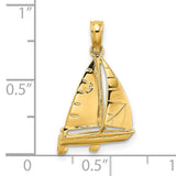 14k Yellow Gold Sailboat Pendant with Sails, Nautical Maritime Charm for Men or Women