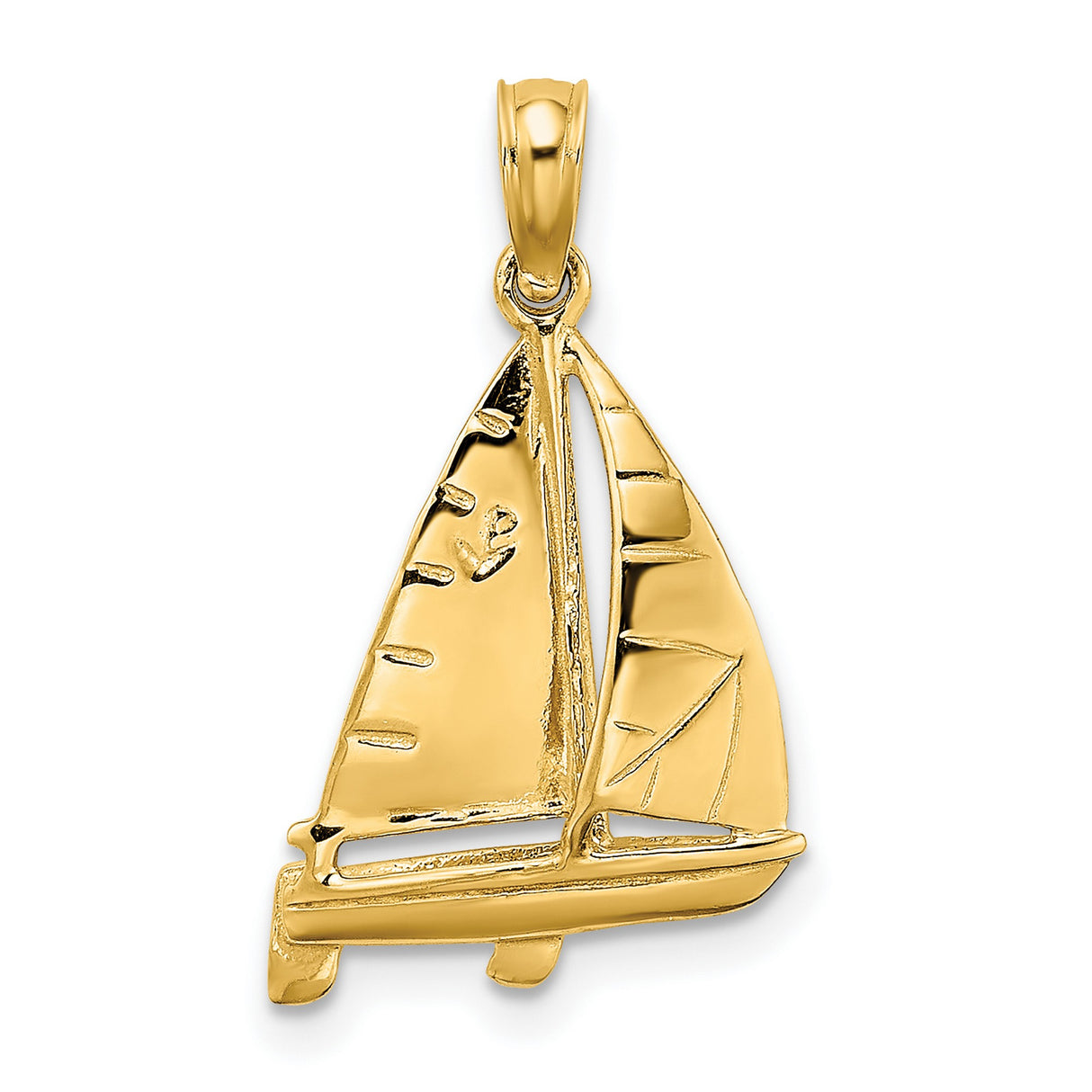 14k Yellow Gold Sailboat Pendant with Sails, Nautical Maritime Charm for Men or Women