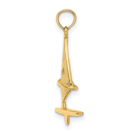 14k Yellow Gold Windsurfing Pendant with Detailed Sailboard Design, Nautical Ocean Jewelry
