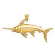 14k Yellow Gold Swordfish Pendant with Detailed Marlin Design, Nautical Ocean Life Charm