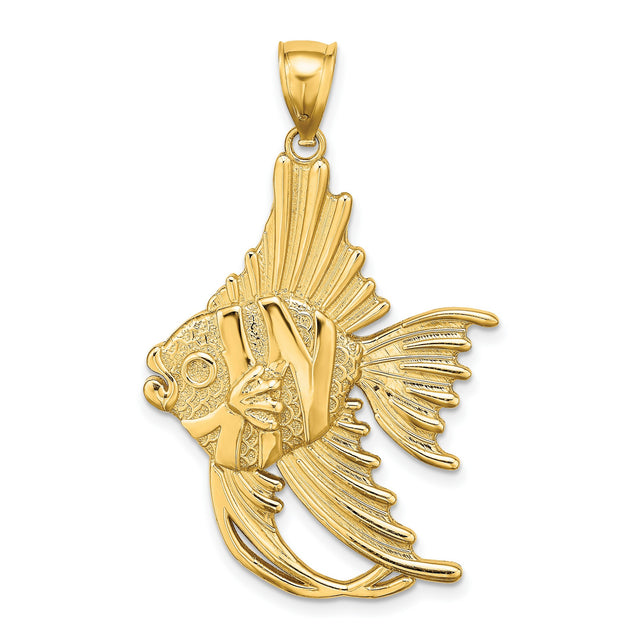 14k Yellow Gold Fish Pendant with NY Letters, Nautical Angelfish Charm