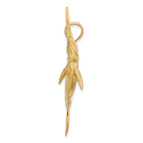 14k Yellow Gold Marlin Fish Pendant, Detailed Swordfish Nautical Charm for Men