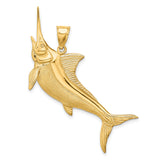 14k Yellow Gold Marlin Fish Pendant, Detailed Swordfish Nautical Charm for Men