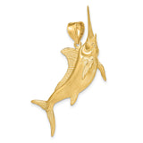 14k Yellow Gold Marlin Fish Pendant, Detailed Swordfish Nautical Charm for Men
