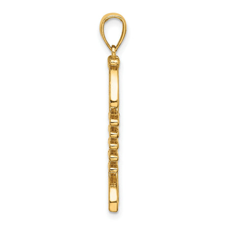 14k Yellow Gold Fishbone Pendant, Stylized Fish Skeleton, Christian Nautical Theme