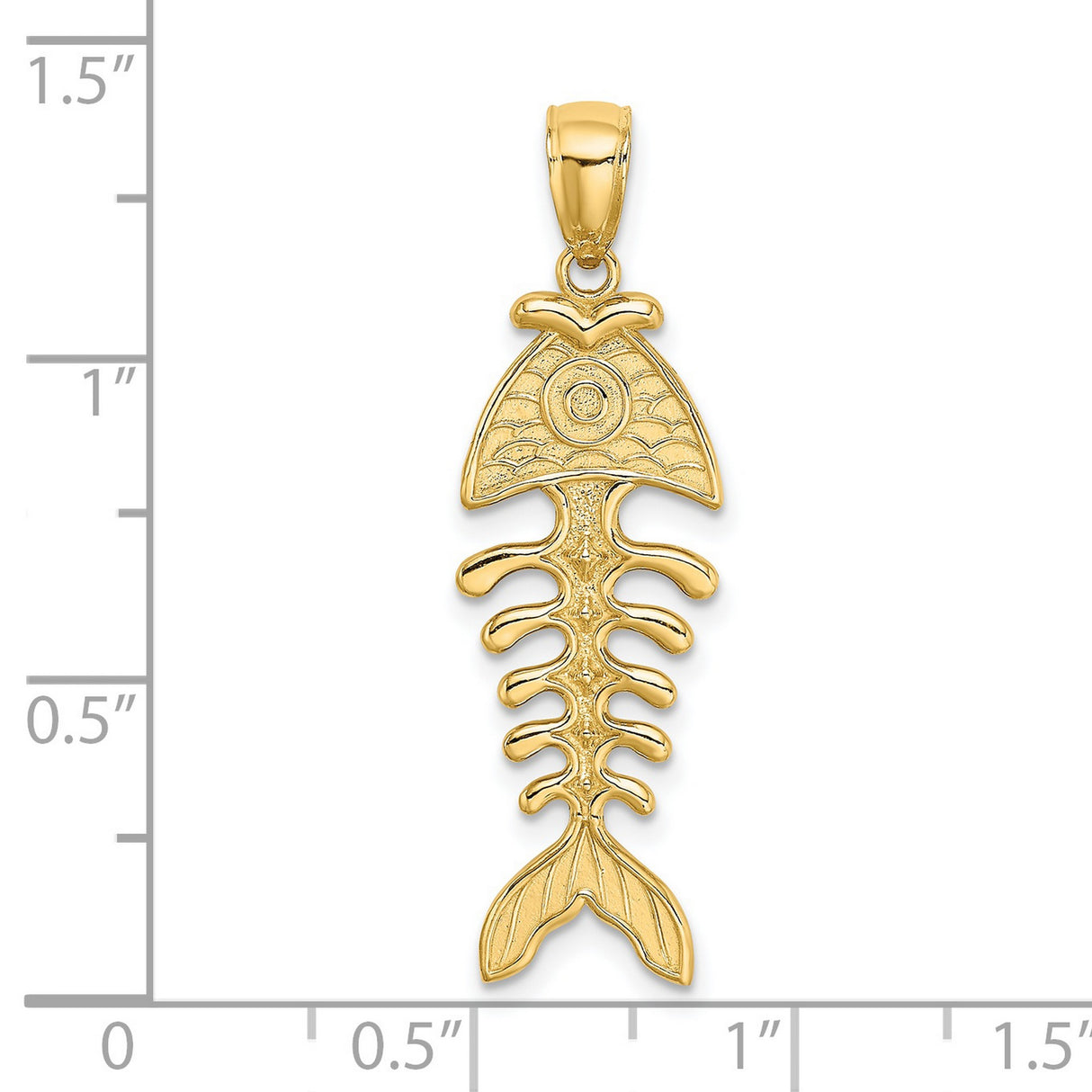 14k Yellow Gold Fishbone Pendant, Stylized Fish Skeleton, Christian Nautical Theme