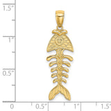 14k Yellow Gold Fishbone Pendant, Stylized Fish Skeleton, Christian Nautical Theme