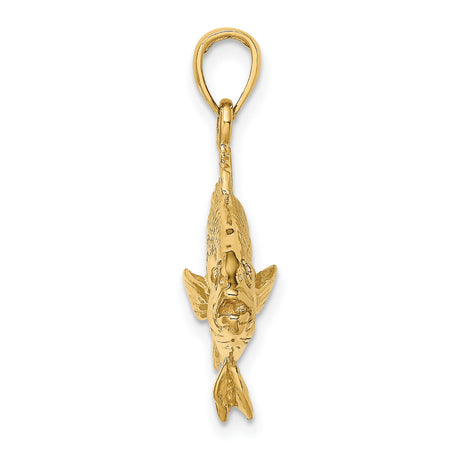 14k Yellow Gold Fish Pendant with Detailed Bass Design, Realistic 3D Fishing Jewelry for Men or Unisex
