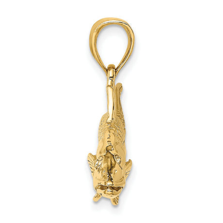 14k Yellow Gold Snook Pendant, Detailed Fish Charm, Nautical Ocean Style Jewelry
