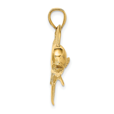 14k Yellow Gold Mahi-Mahi Fish Pendant, Nautical Ocean Theme for Men or Unisex
