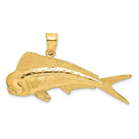 14k Yellow Gold Mahi-Mahi Fish Pendant, Nautical Ocean Theme for Men or Unisex