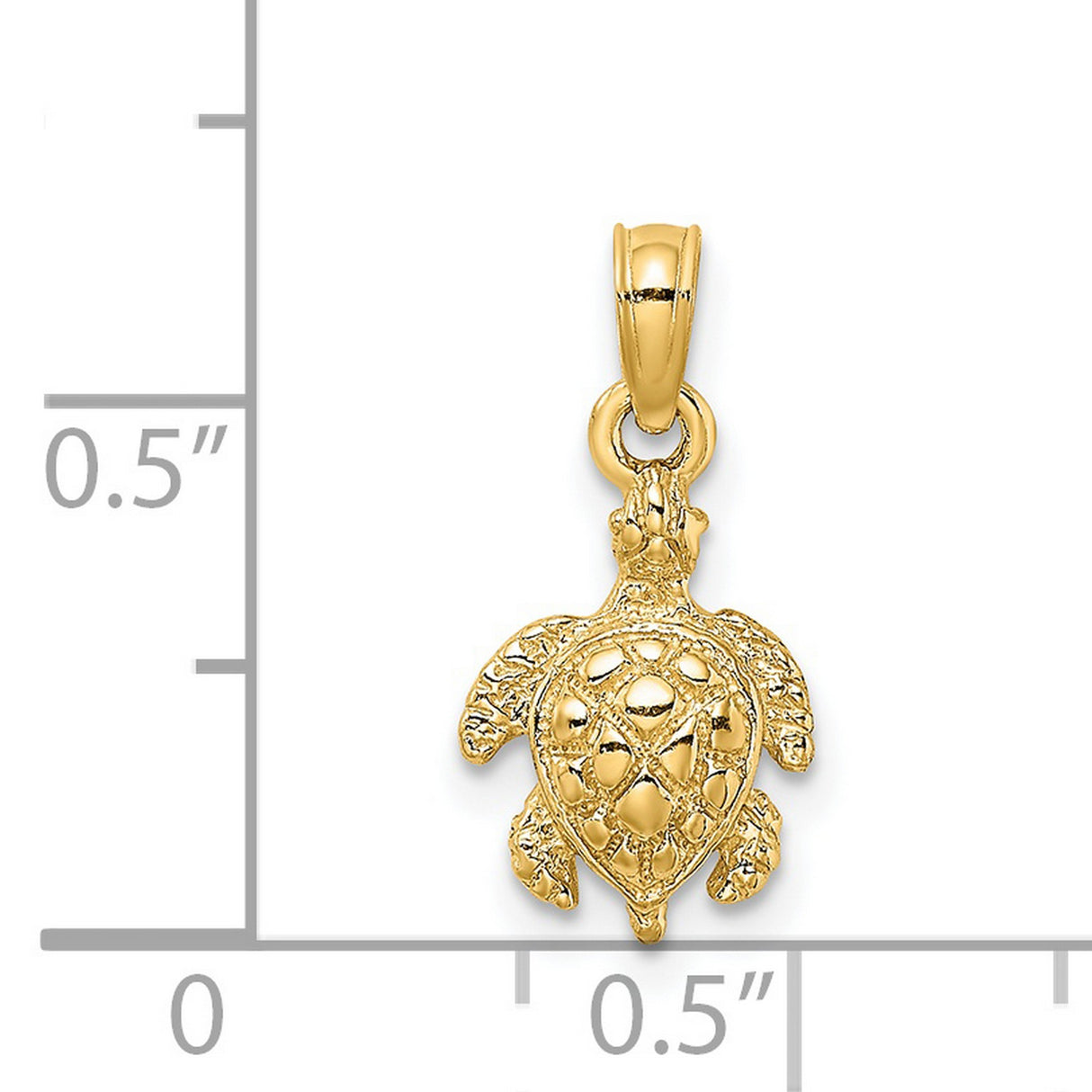 14k Yellow Gold Sea Turtle Pendant with Textured Shell and Flippers, Ocean Theme Jewelry