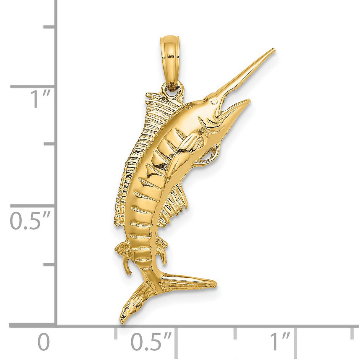 14k Yellow Gold Marlin Fish Pendant, Nautical Ocean Design for Men or Unisex