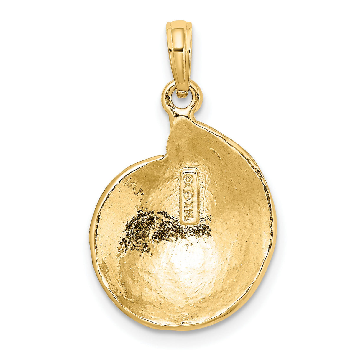 14k Yellow Gold Spiral Seashell Pendant, Textured Swirl Shell Charm, Ocean-Inspired Coastal Jewelry