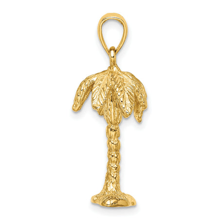 14k Yellow Gold Palm Tree Pendant, Tropical Beach Charm, Unisex Coastal Style Jewelry