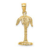 14k Yellow Gold Palm Tree Pendant, Tropical Beach Charm, Unisex Coastal Style Jewelry