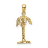 14k Yellow Gold Palm Tree Pendant, Tropical Beach Charm, Unisex Coastal Style Jewelry