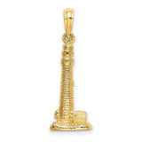 14k Yellow Gold Lighthouse Pendant with Brick Detail, Nautical Tower Design Charm