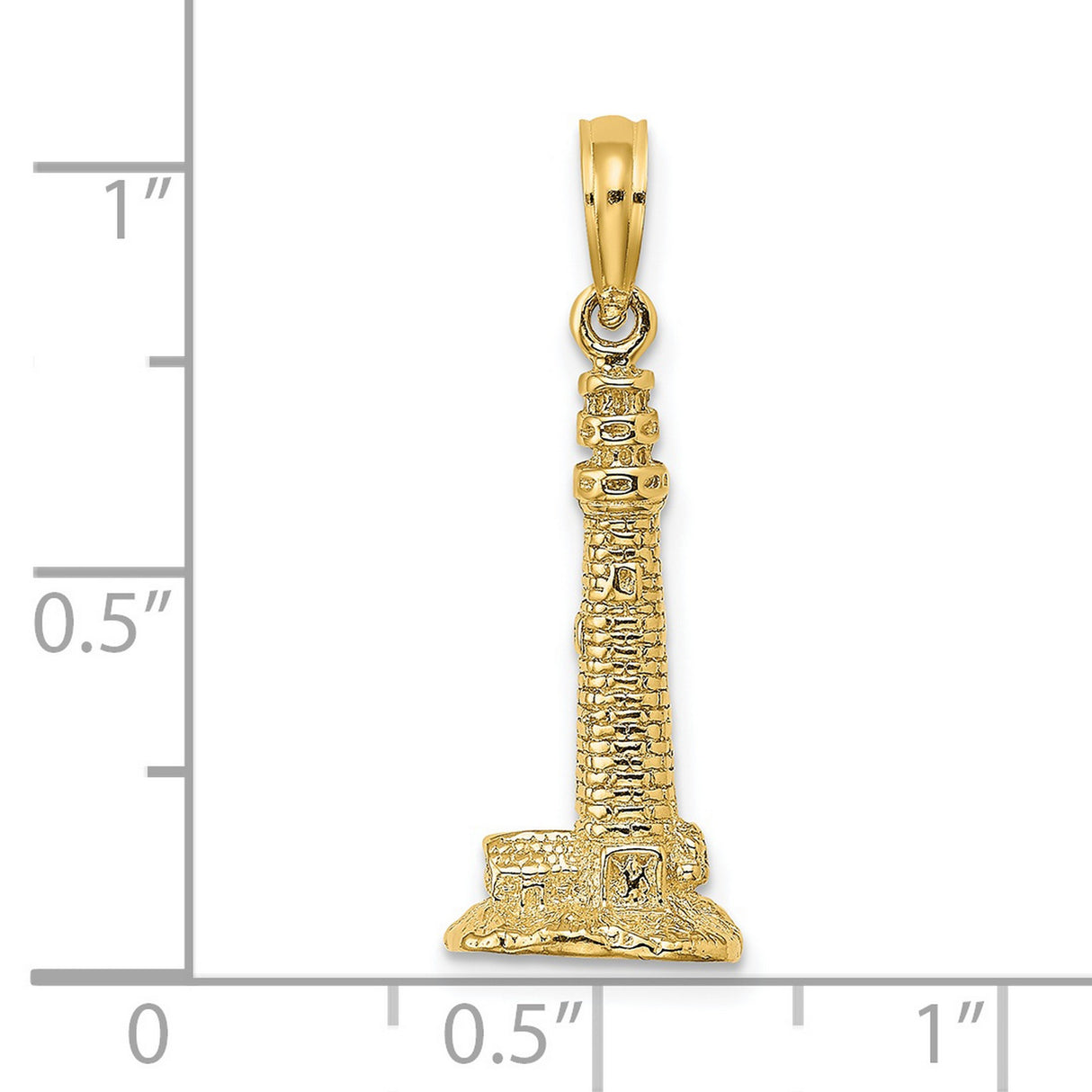 14k Yellow Gold Lighthouse Pendant with Brick Detail, Nautical Tower Design Charm